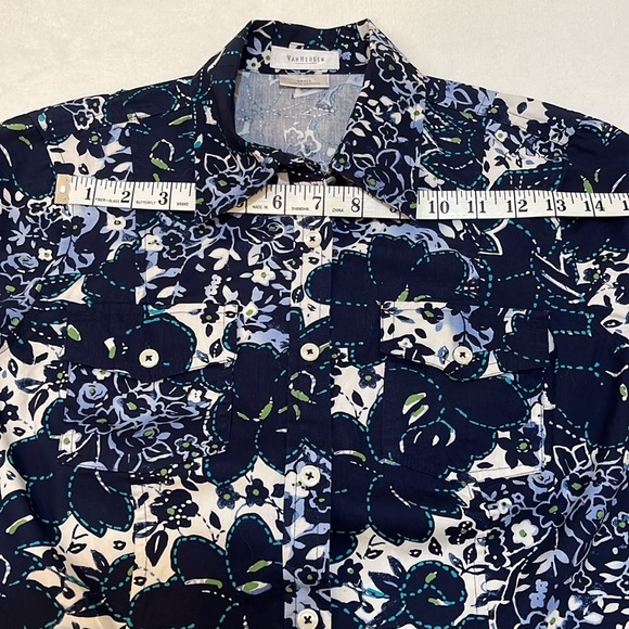 Van Heusen 100% Cotton 3/4 Sleeve Top with Adjustment Sleeve Multicolored Print - Picture 8 of 14